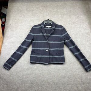 Ann Taylor LOFT Striped Blazer Gray Jacket Career Work Women’s Medium